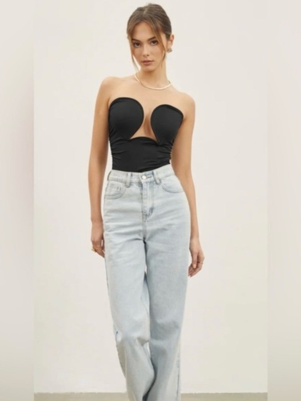 Commense Black Strapless Cutout Bodysuit Tank